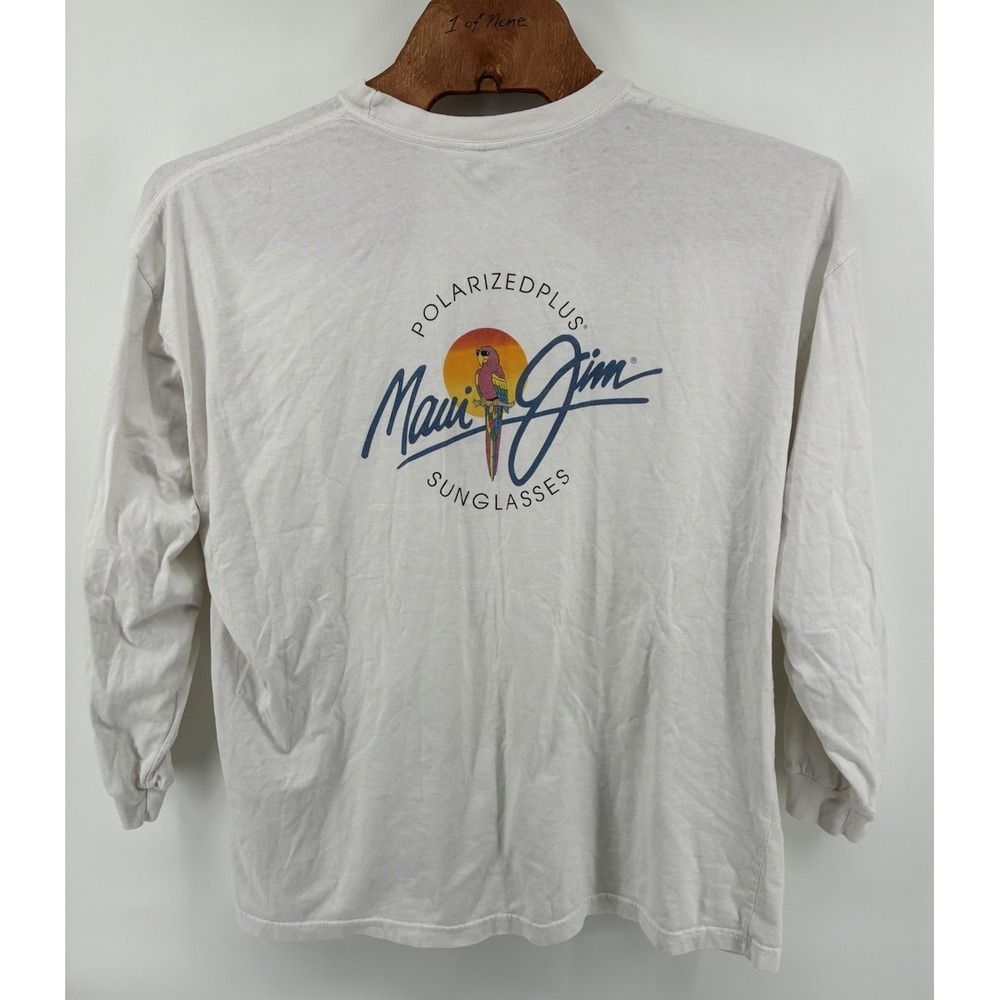 VNTG 90s Maui Jim Sunglasses Shirt Parrot White Long Sleeve Sz 2XL Made In USA - Picture 4 of 9